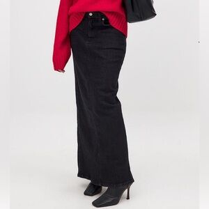 Mango Dark Wash Denim Straight Maxi Skirt